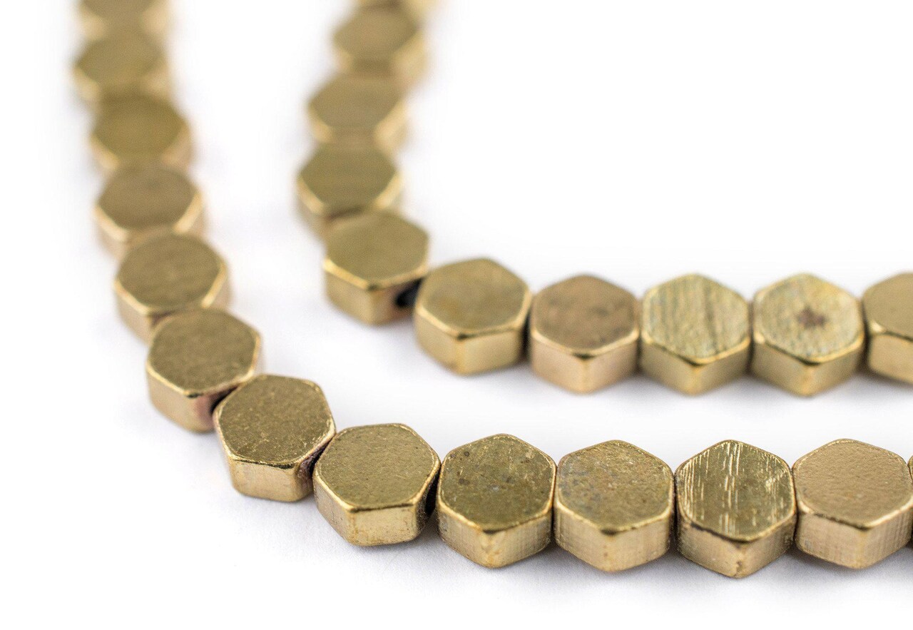 The Bead Chest Brass Hexagonal Beads 6mm, Full Strand of Quality Metal Spacers for DIY Jewelry Design